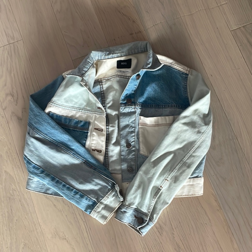 Urban Outfitters cropped patchwork denim jacket